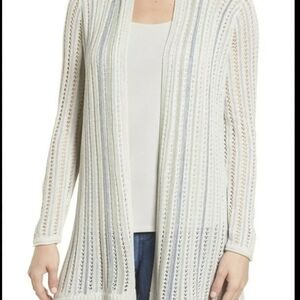 Nic+Zoe Open Front Pointelle Design cotton linen blend lightweight cardigan SzXL